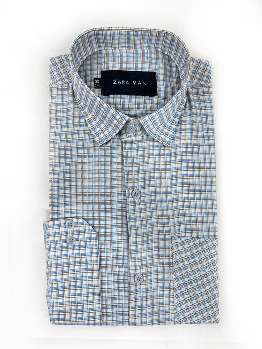Blue Pattern Formal Dress Shirt For Men MFS350
