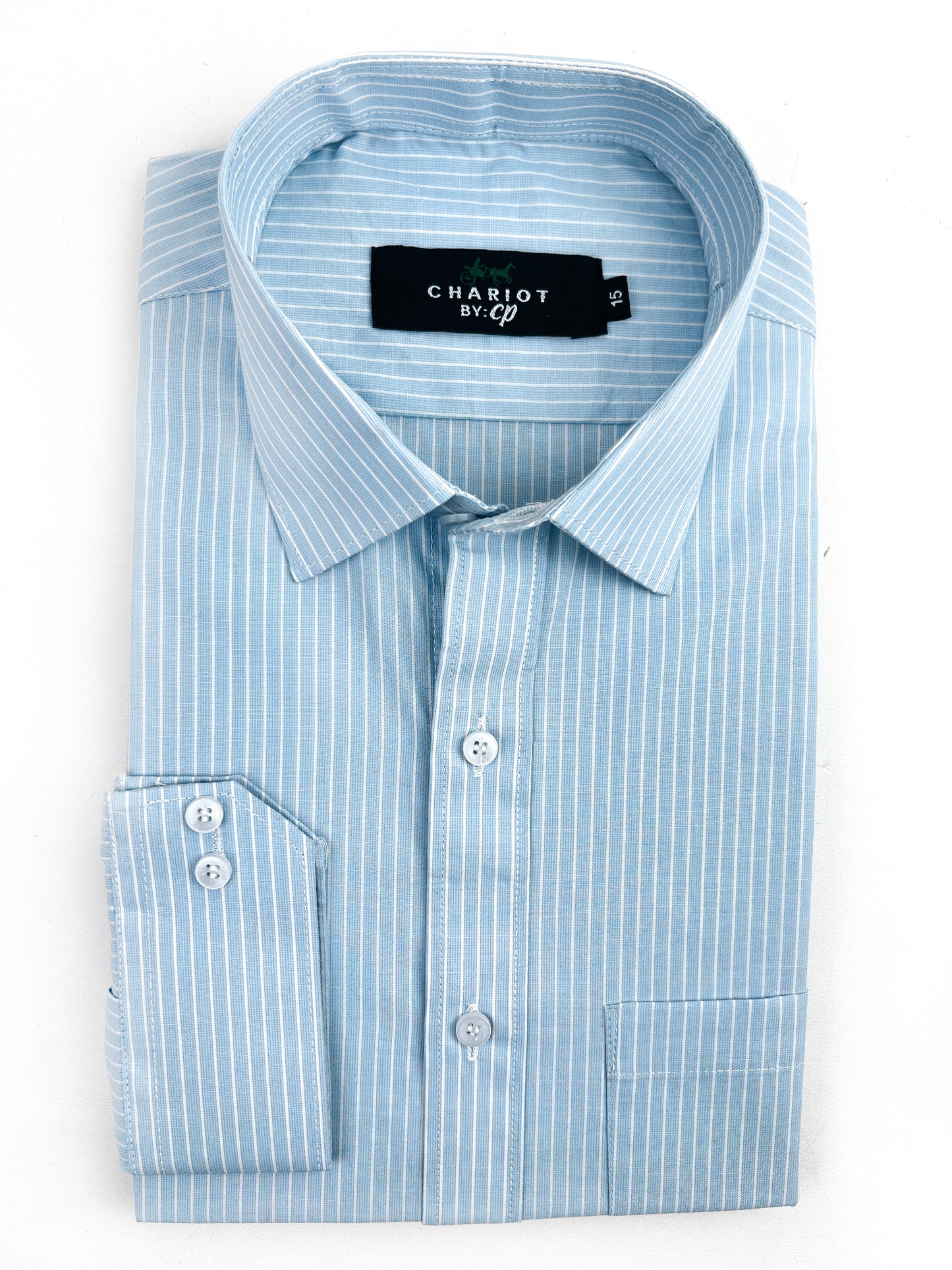 Light Blue Lines Formal Dress Shirt For Men MFS298