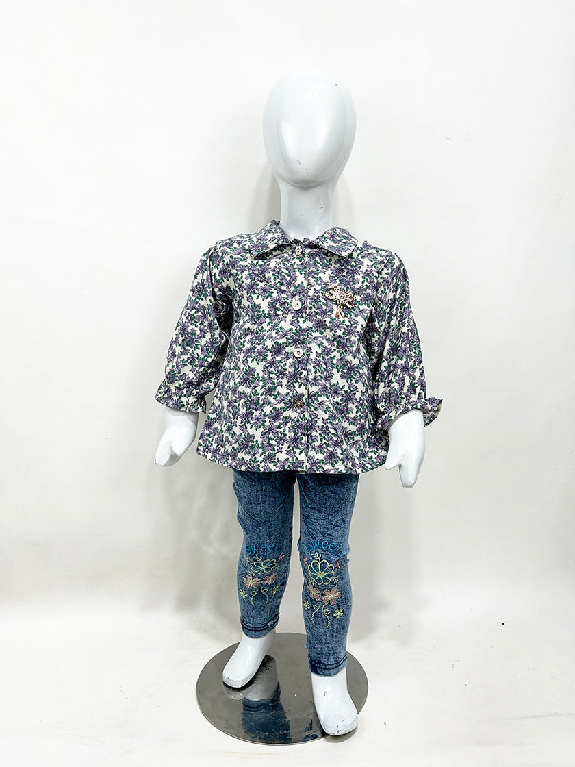 2Yr - 5Yrs Purple Floral Suit For Girls GS210