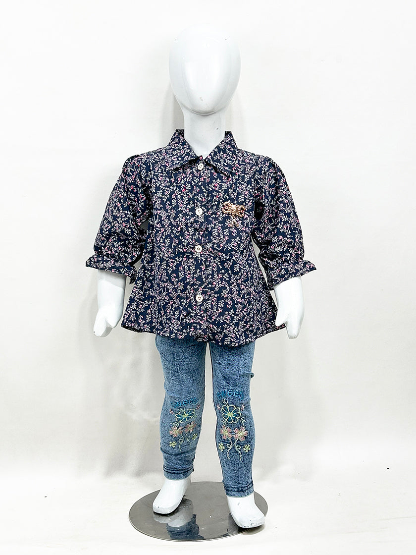 2Yr - 5Yrs Blue Floral Suit For Girls GS211