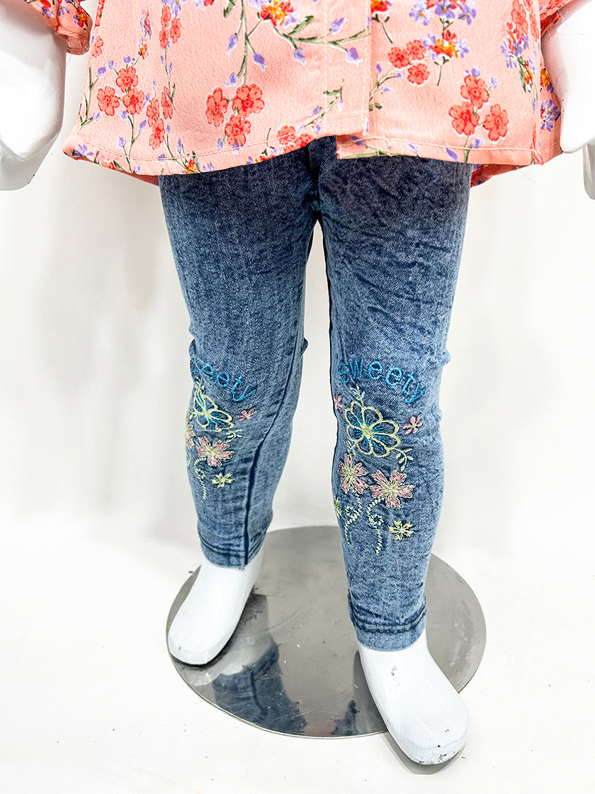 2Yr - 8Yrs Peach Floral Suit For Girls GS213