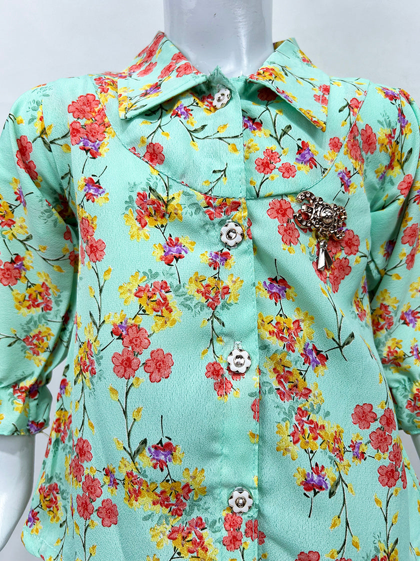 2Yr - 8Yrs Green Floral Suit For Girls GS214