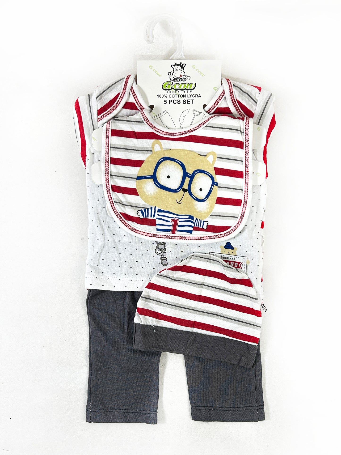 0Mth - 3Mth Bear Red 5Pcs Gift Set For Newborn NBGS212
