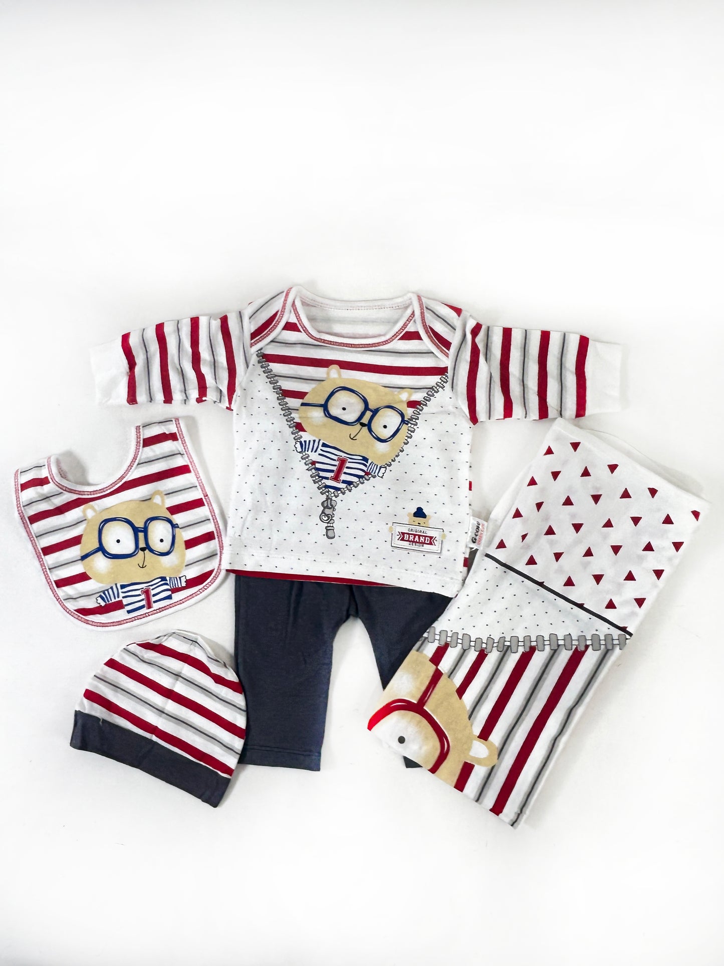0Mth - 3Mth Bear Red 5Pcs Gift Set For Newborn NBGS212