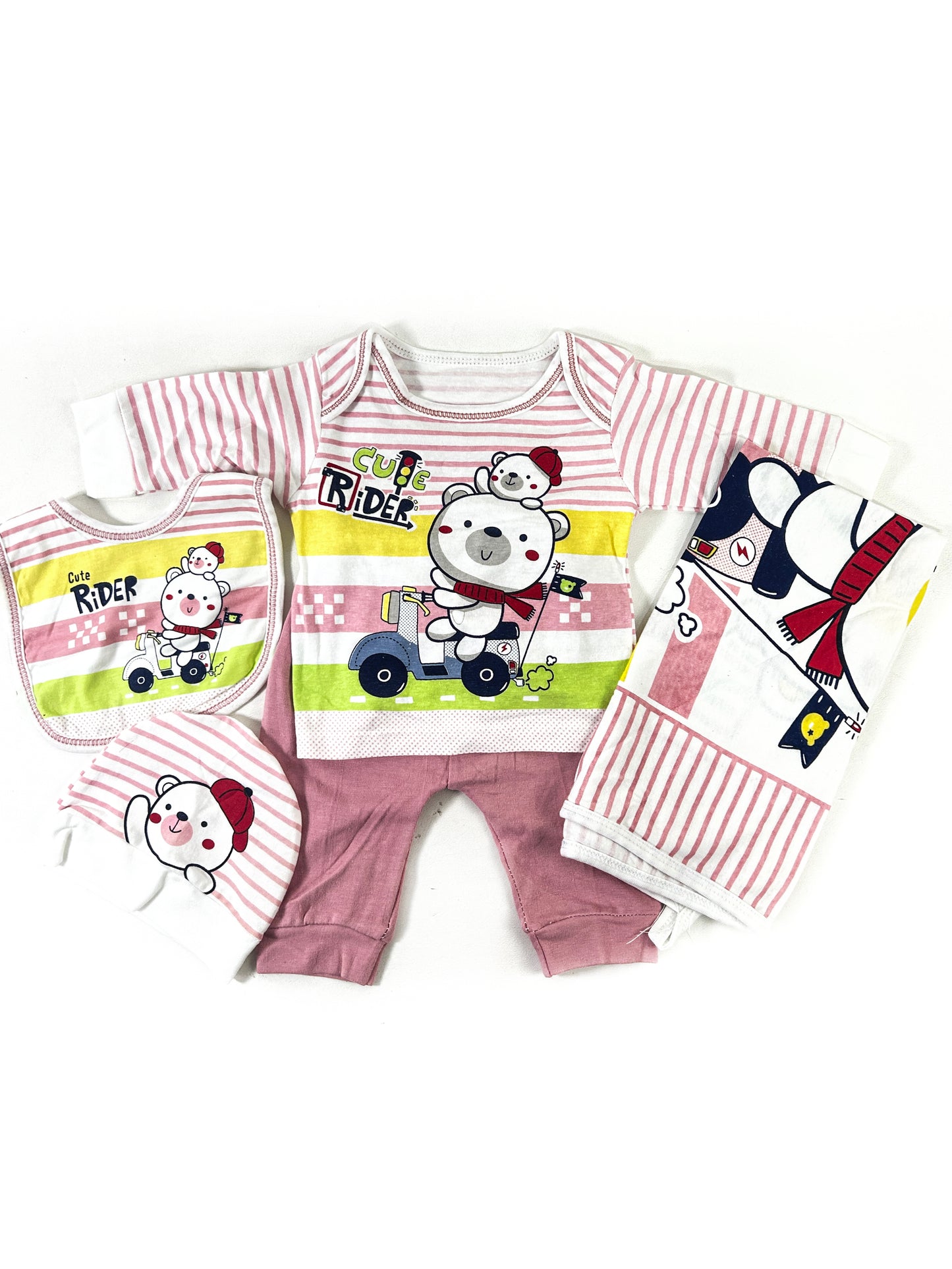 0Mth - 3Mth Teddy Pink 5Pcs Gift Set for Newborn NBGS220
