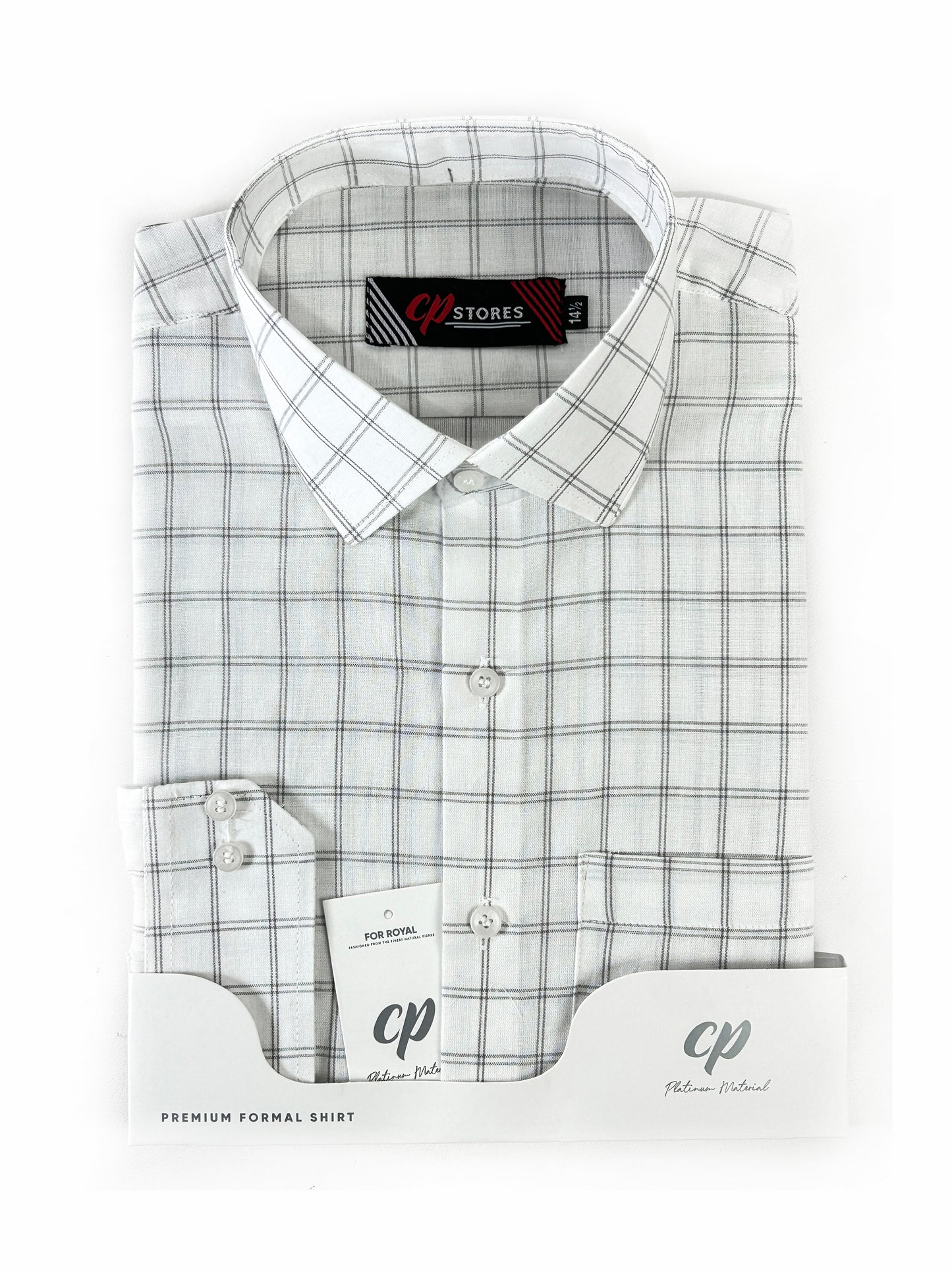 White Check Formal Dress Shirt For Men