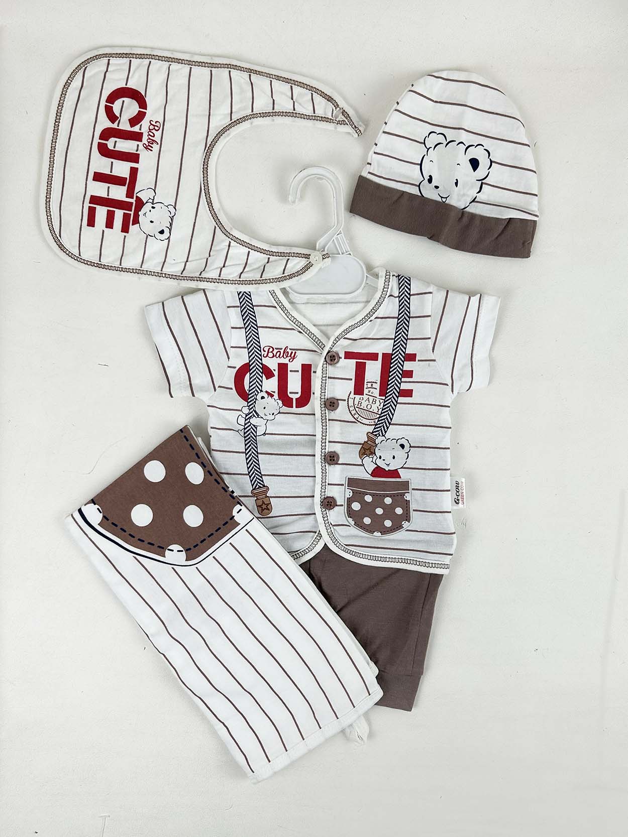 0Mth - 3Mth Cute Brown 5Pcs Gift Set For Newborn HG NBGS185