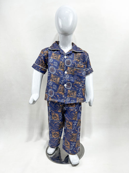 1Yrs - 5Yrs Printed Blue Cotton Night Suit For Kids NG BNS08
