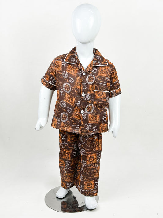 1Yrs - 5Yrs Printed Brown Cotton Night Suit For Kids NG BNS11