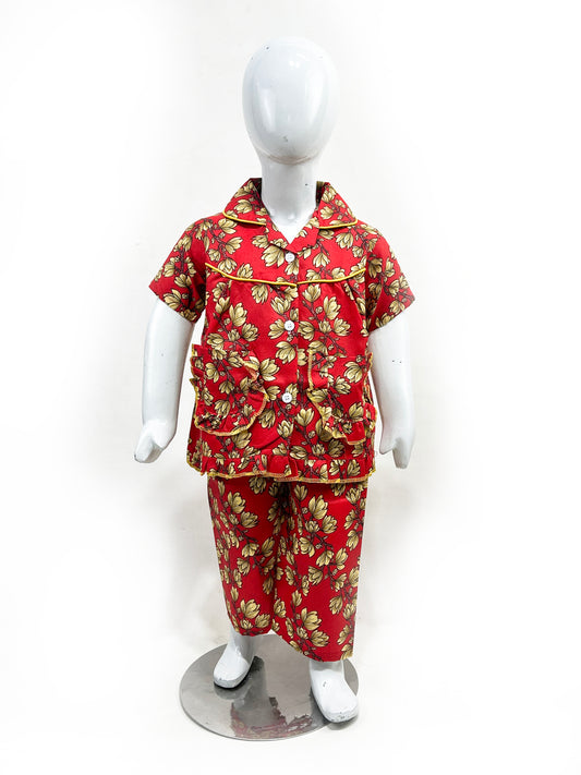 1Yrs - 5Yrs Red Cotton Night Suit For Girls NG GNS10
