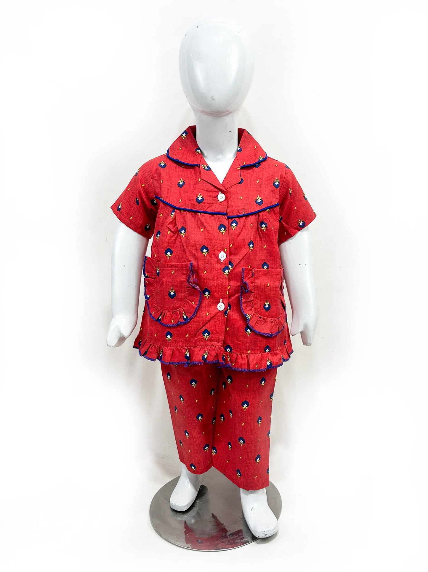 1Yrs - 5Yrs Red Cotton Night Suit For Girls NG GNS13