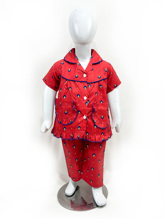 1Yrs - 5Yrs Red Cotton Night Suit For Girls NG GNS13