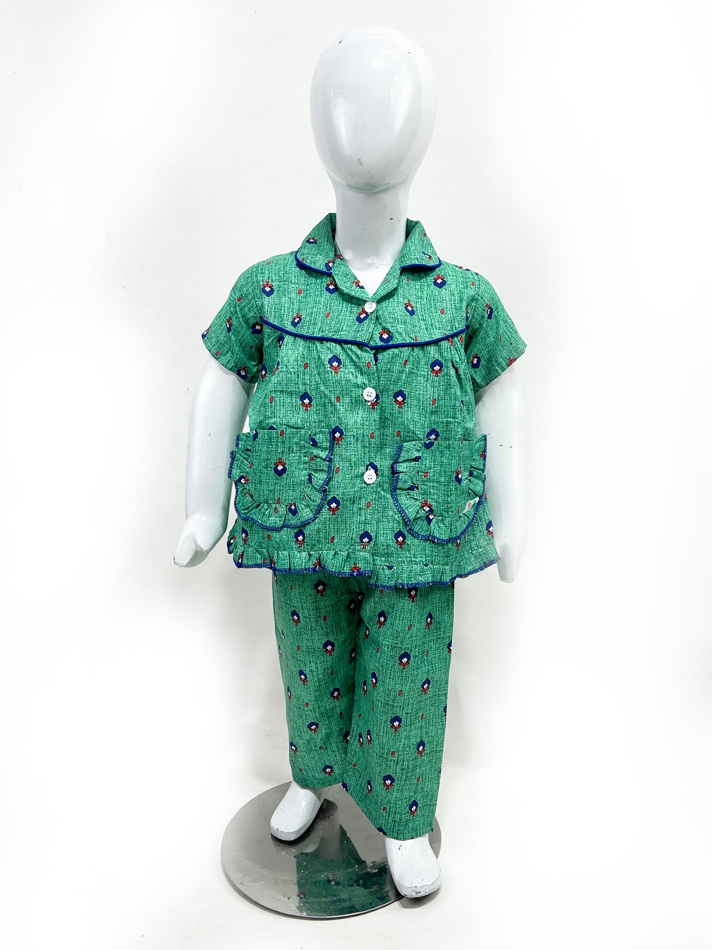 1Yrs - 5Yrs Green Cotton Night Suit For Girls NG GNS14