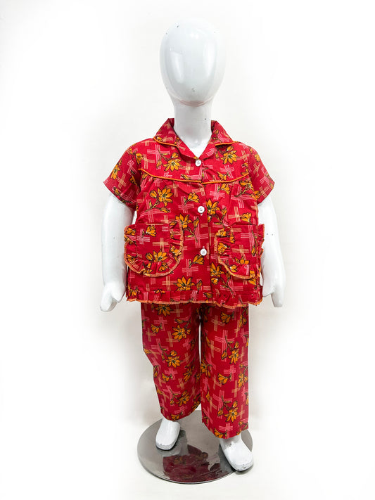 1Yrs - 5Yrs Red Cotton Night Suit For Girls NG GNS16