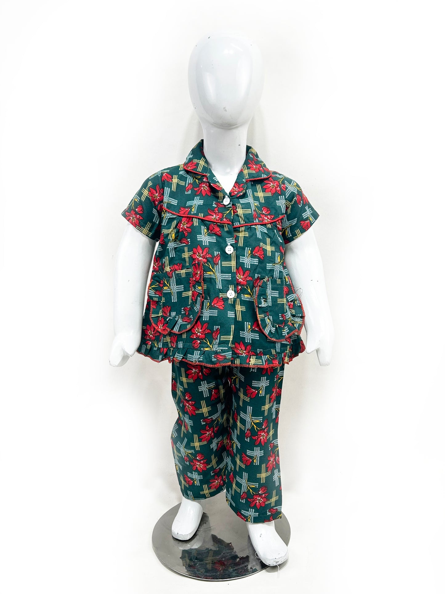 1Yrs - 5Yrs Green Cotton Night Suit For Girls NG GNS17