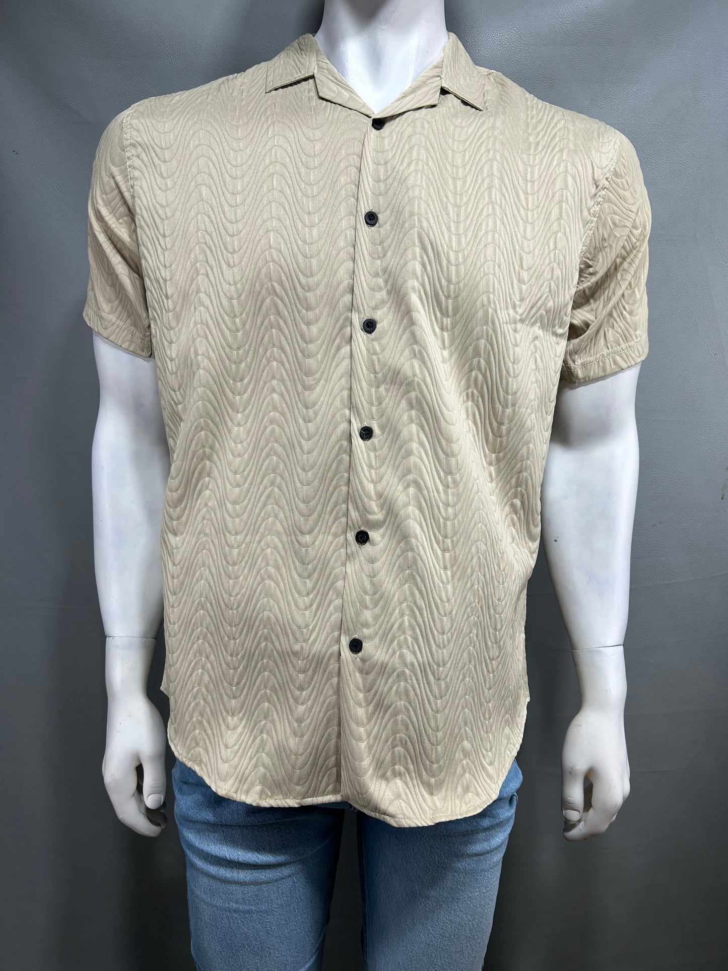 Beige Half Sleeve Casual Shirt For Men MCS47