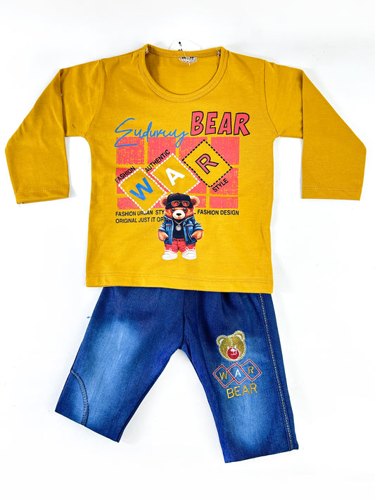1Yr - 4Yrs Kids Suit Printed Cool Bear Mustard RZ BS433