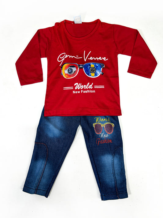 1Yr - 4Yrs Kids Suit Printed Gogal Style Red RZ BS434