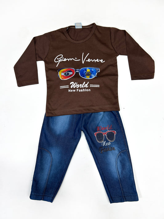 1Yr - 4Yrs Kids Suit Printed Gogal Style Brown RZ BS436