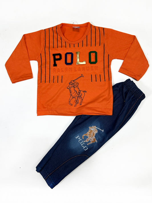 1Yr - 4Yrs Kids Suit Embossed Polo Orange RZ BS442