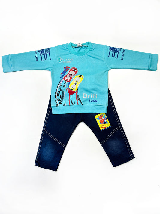 1Yr - 4Yrs Kids Suit Printed Drifted Car Ferozi RZ BS452