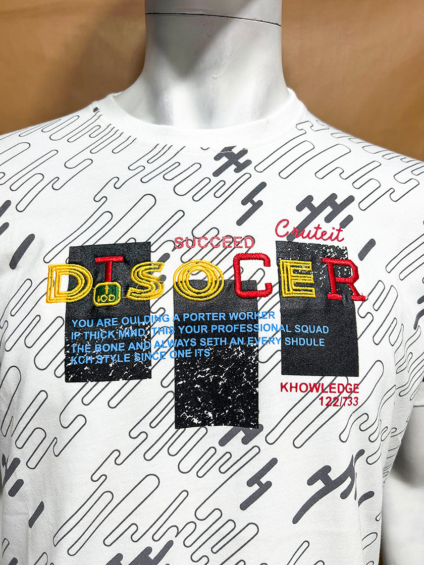 White Disocer T-Shirt For Men MTS348