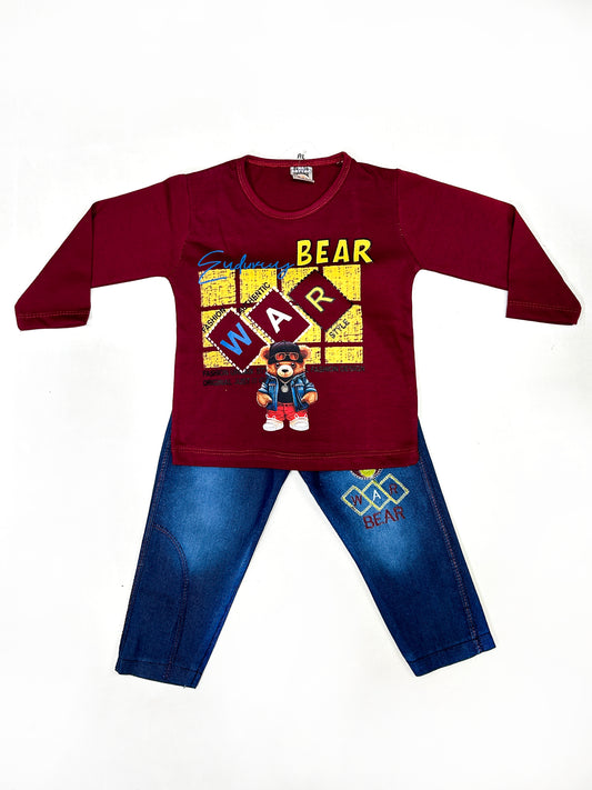 1Yr - 4Yrs Kids Suit Printed Cool Bear Maroon RZ BS447