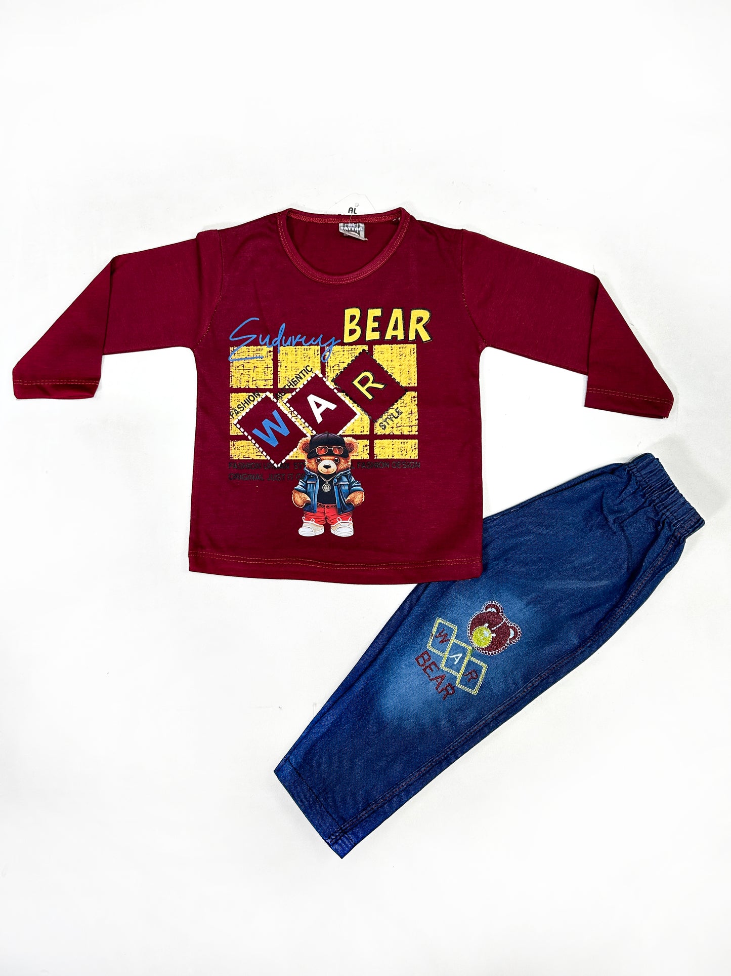 1Yr - 4Yrs Kids Suit Printed Cool Bear Maroon RZ BS447