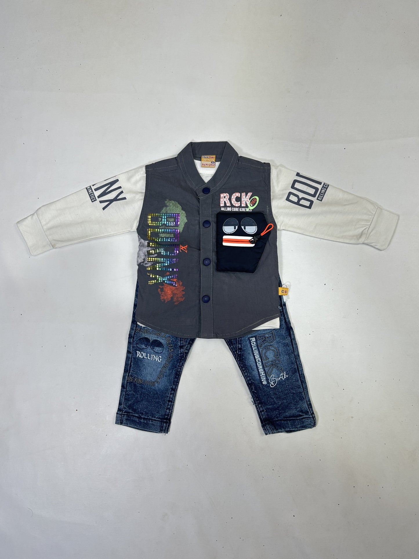 3Mth - 9Mth 3Pcs RCK Grey Baba Suit For Newborns AJ NBS578