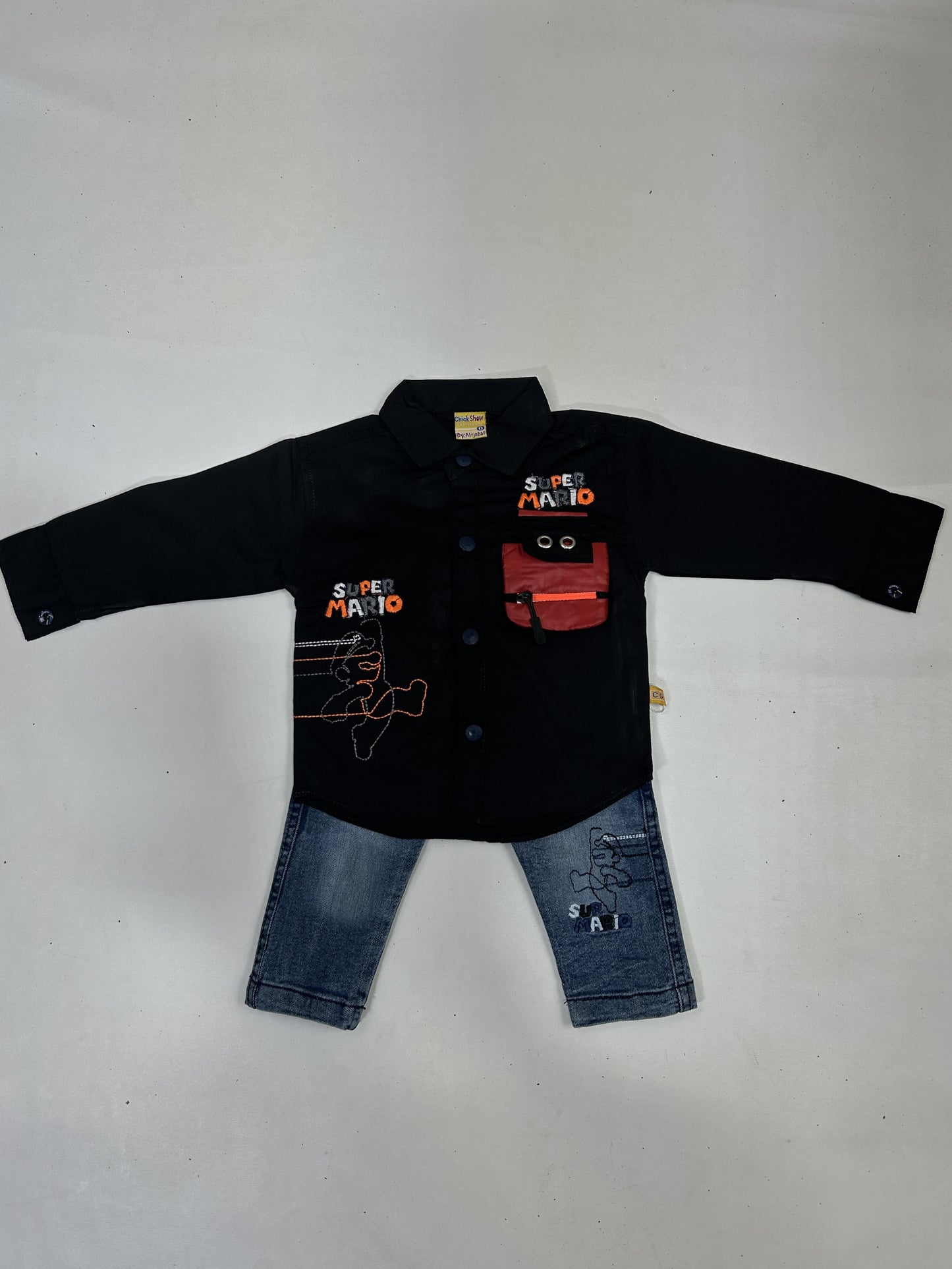 3Mth - 9Mth Mario Black Baba Suit For Newborns AJ NBS582