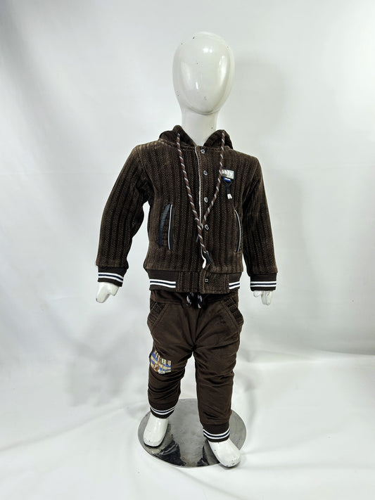 1Yr - 4Yrs Dark Brown Fleece Suit For Kids AJ BS503