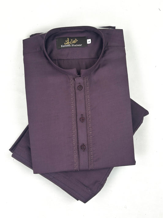 828/3-10 Men's Kameez Shalwar Stitched Suit Dark Purple Shab