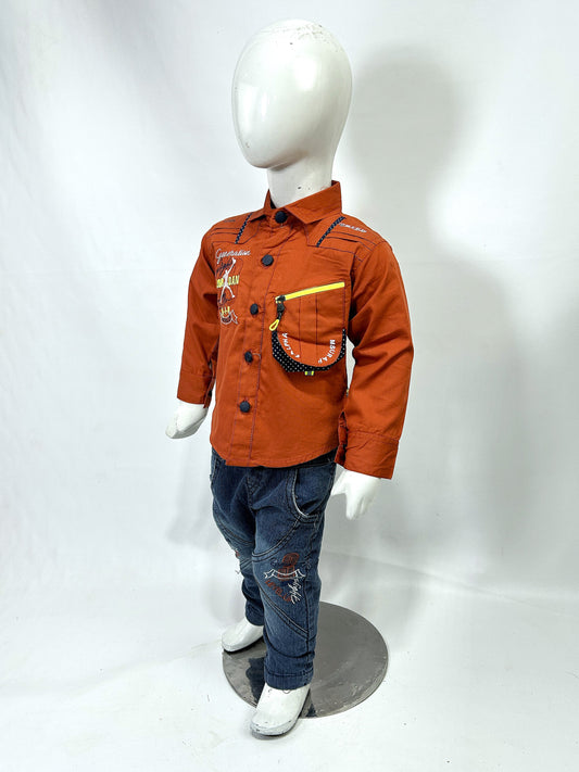 1Yr - 4Yrs Air Dark Brown Full Sleeve Suit For Kids AJ BS522