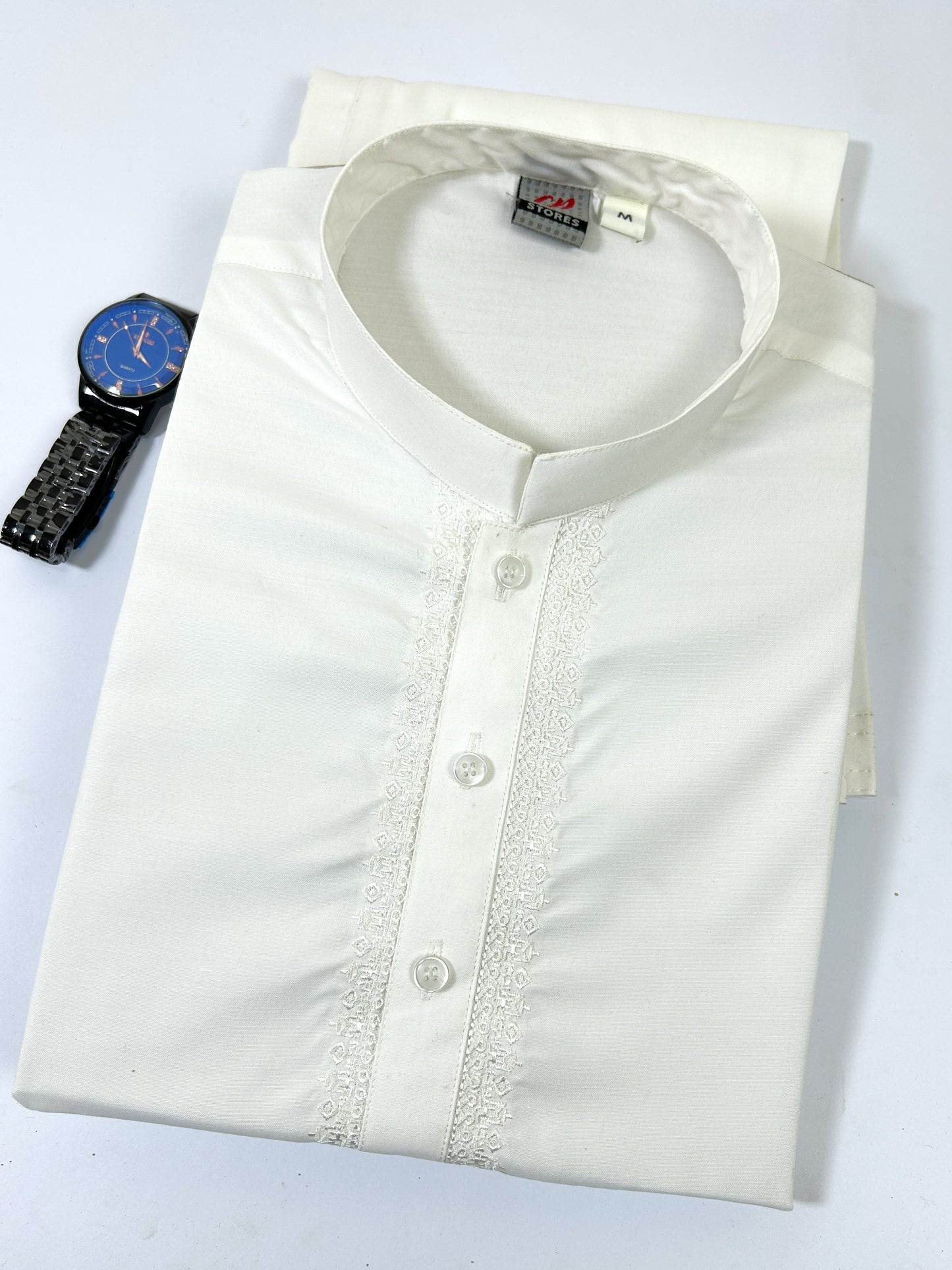 785 Men's Kameez Shalwar Stitched Suit Diamond White 01 MSK257 Shab