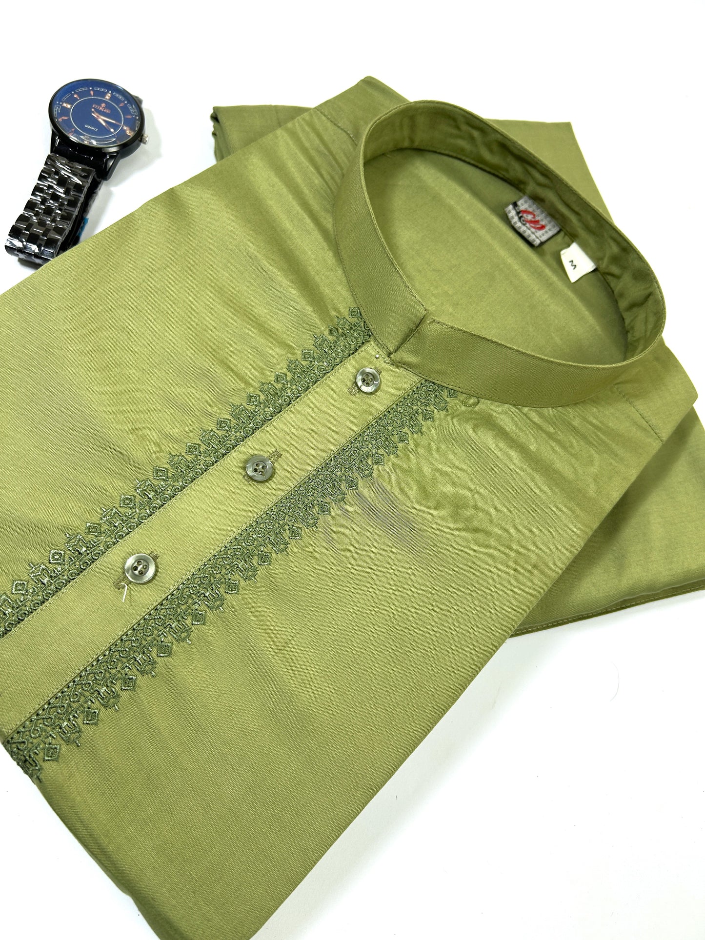 785 Men's Kameez Shalwar Stitched Suit Green 05 MSK258 Shab