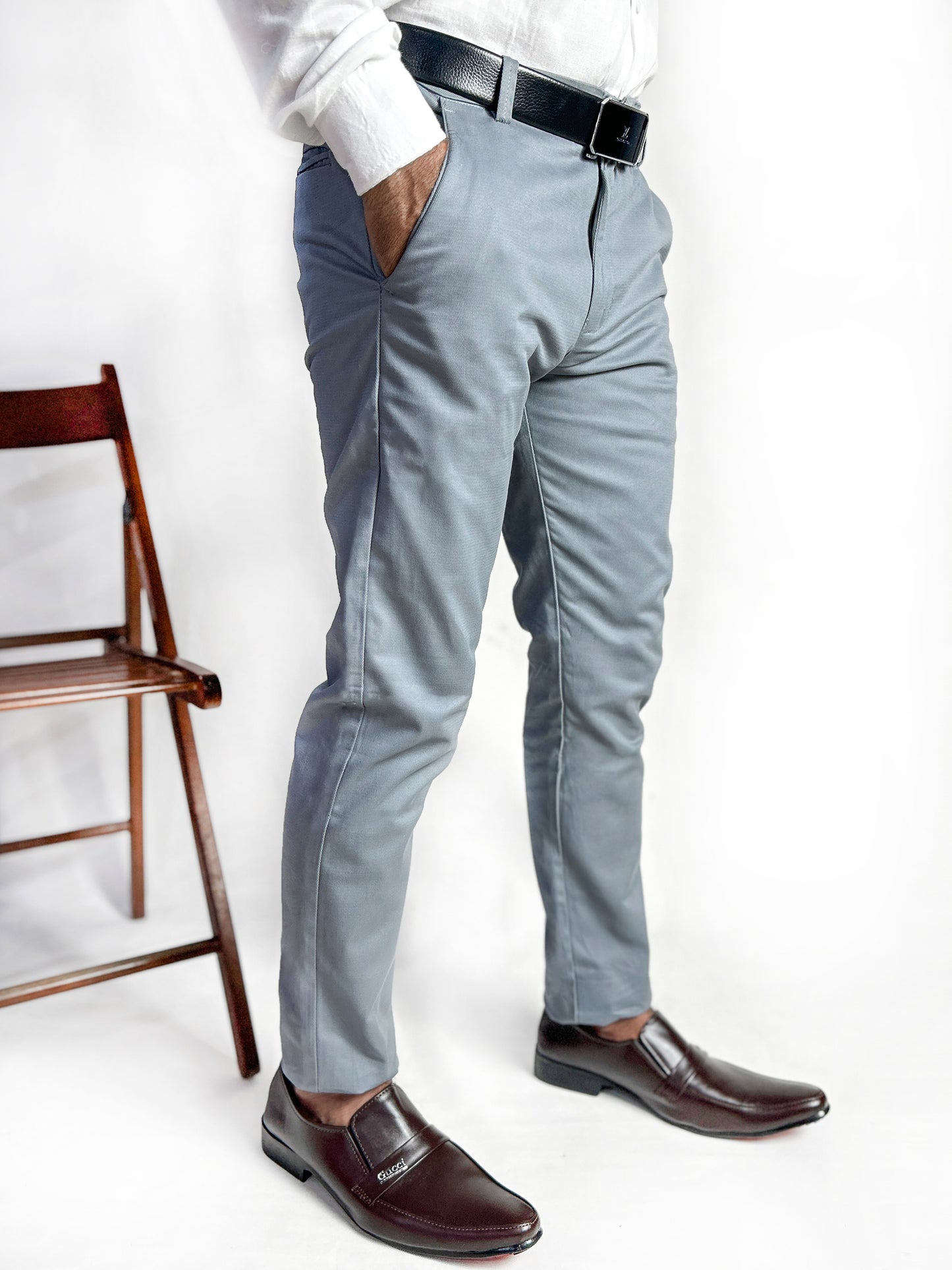 Smoke Grey Cotton Chino Pant For Men MCP33