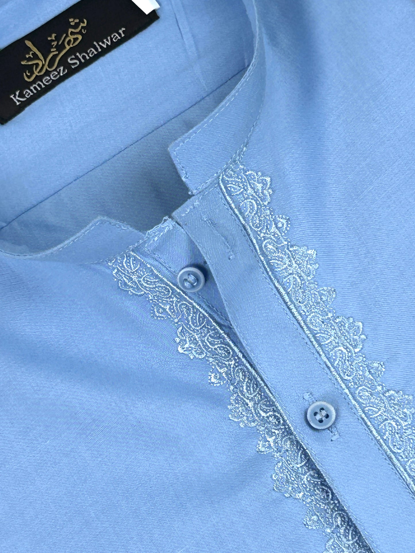 772- 02 Sky Blue Stitched Suit Kameez Shalwar For Men MSK207
