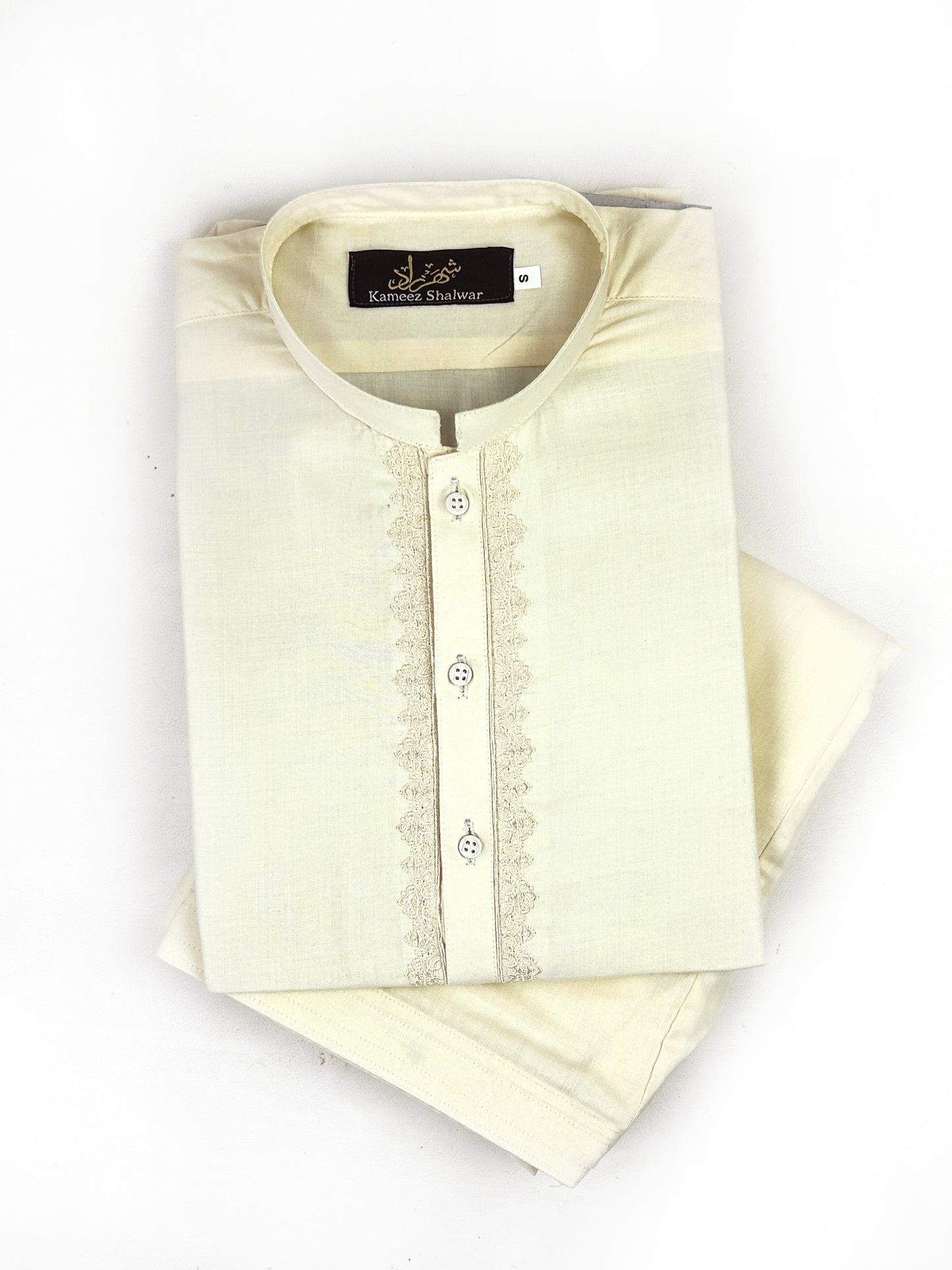 772- 01 Cream Stitched Suit Kameez Shalwar For Men MSK206