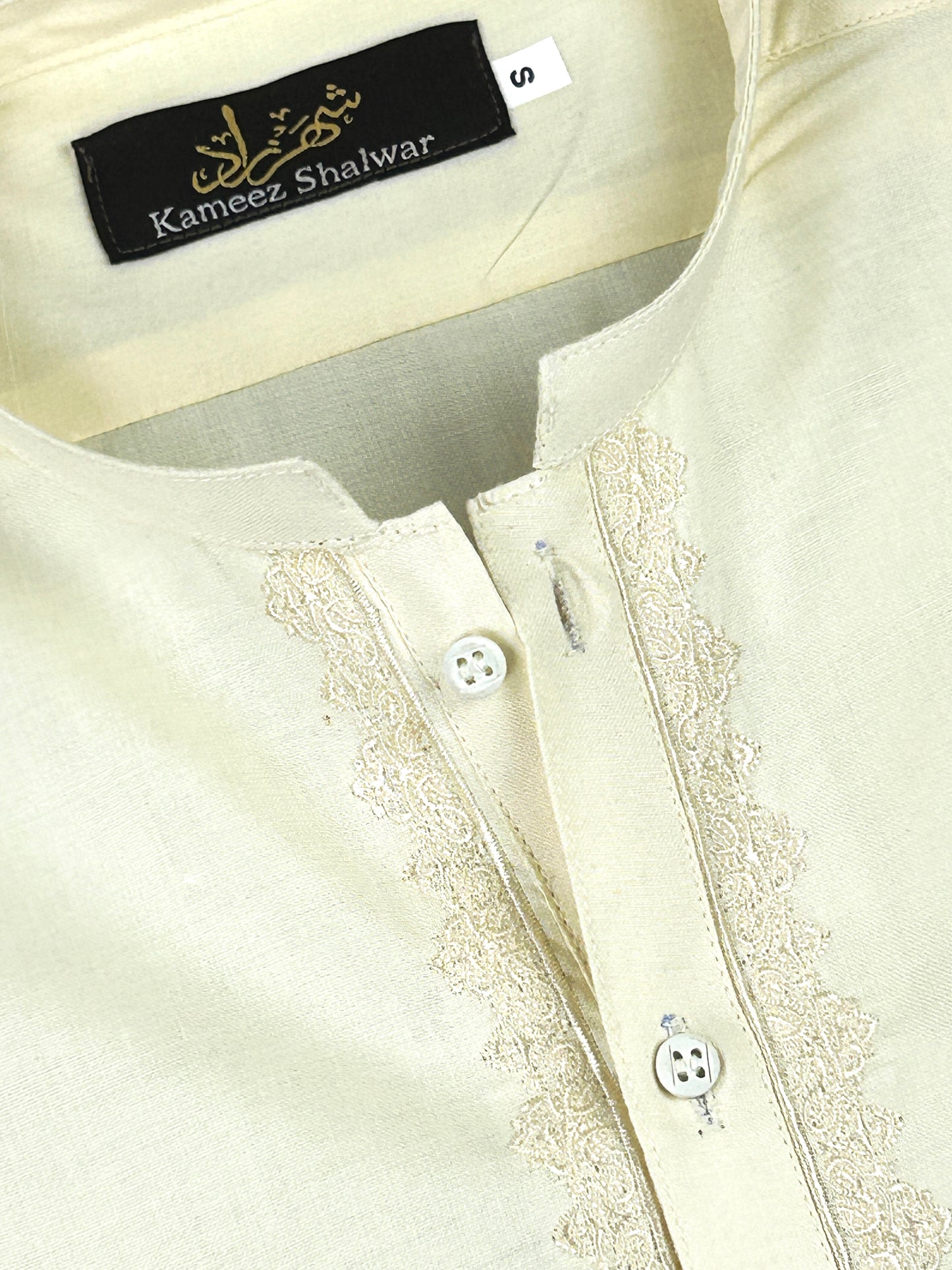 772- 01 Cream Stitched Suit Kameez Shalwar For Men MSK206