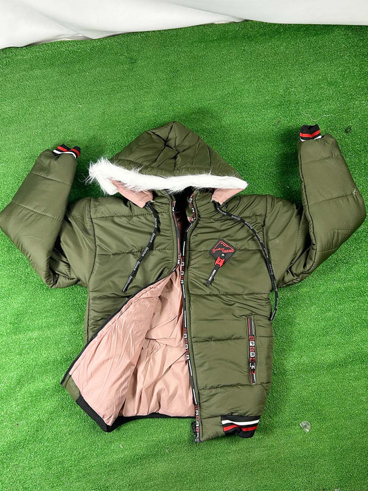 10Yrs - 14Yrs Green Hooded Puffer Jacket For Kids KJ54