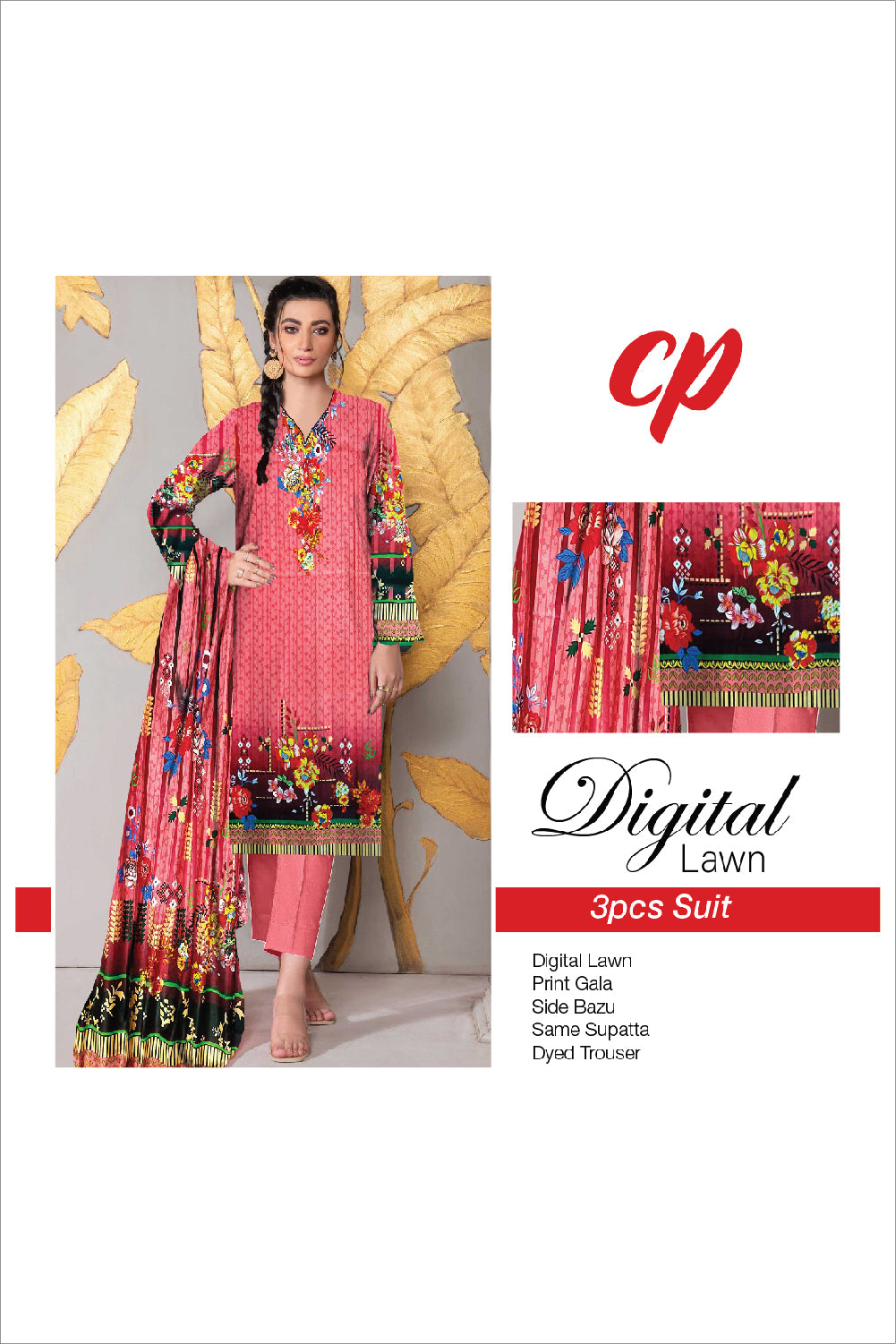 3Pcs Unstitched Digital Lawn Suit For Women WU113
