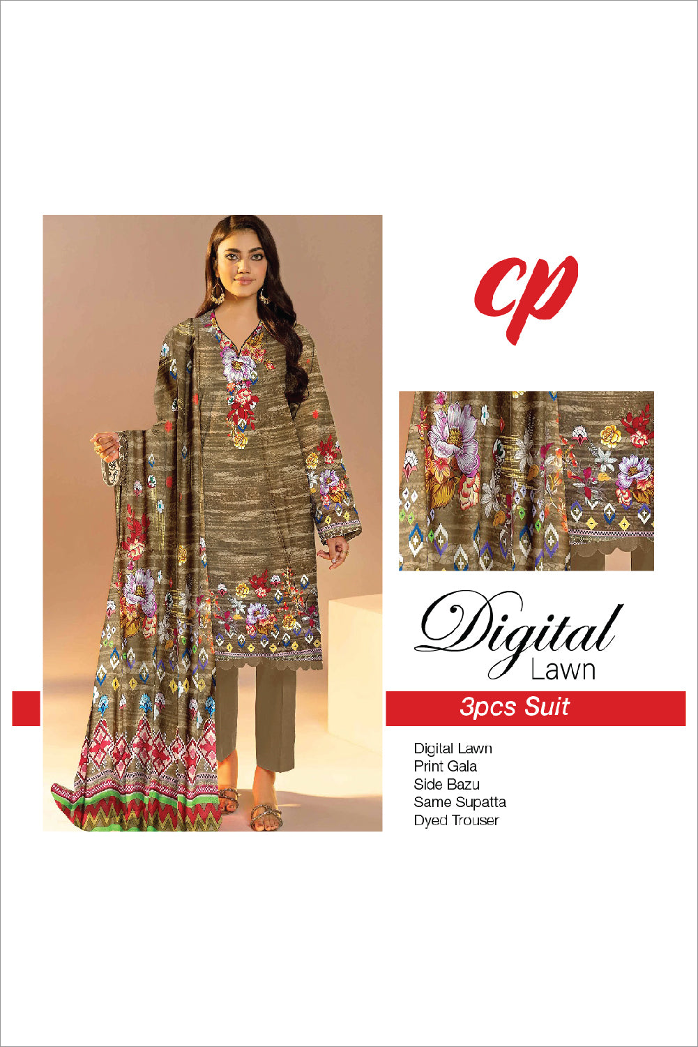 3Pcs Unstitched Digital Lawn Suit For Women WU115