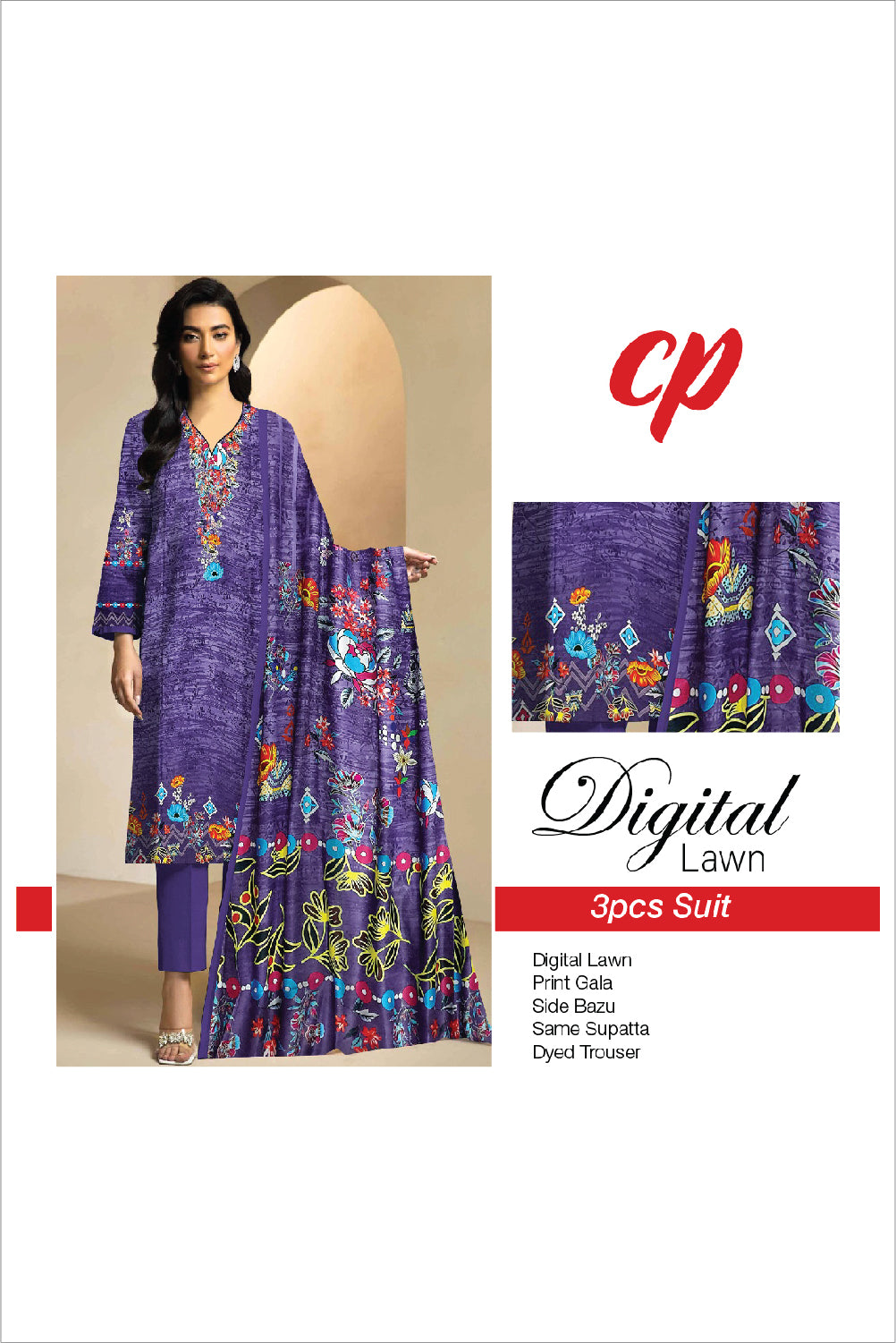 3Pcs Unstitched Digital Lawn Suit For Women WU111