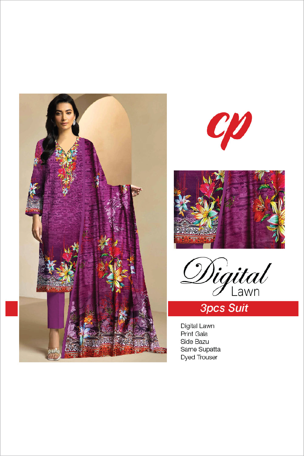 3Pcs Unstitched Digital Lawn Suit For Women WU112