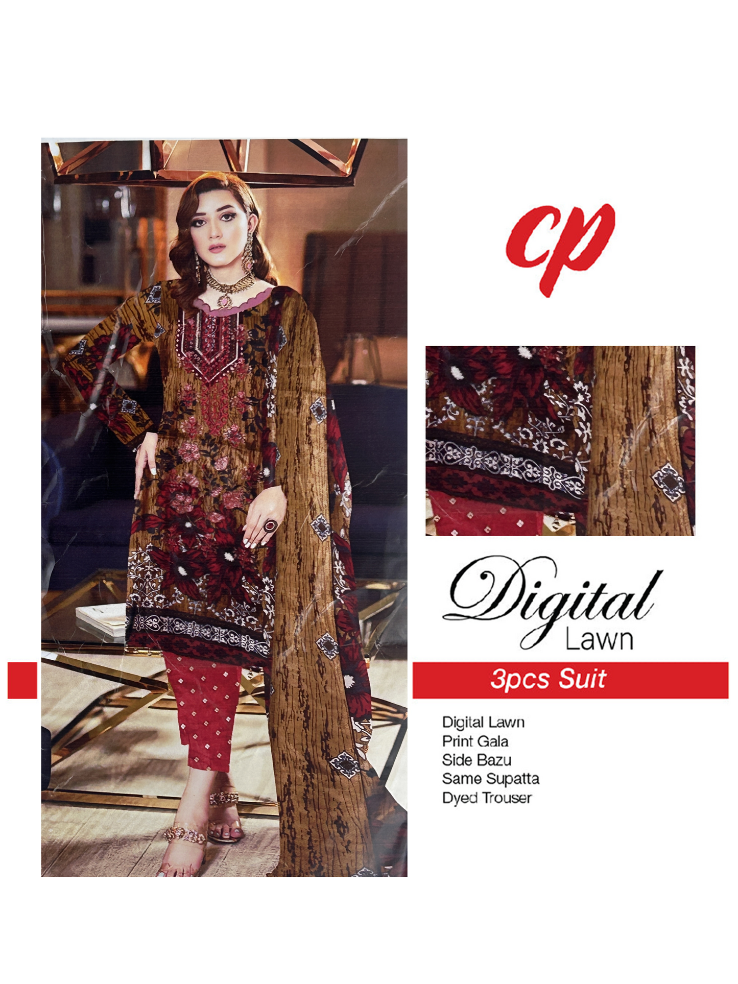 3Pcs Unstitched Digital Lawn Suit For Women WU154