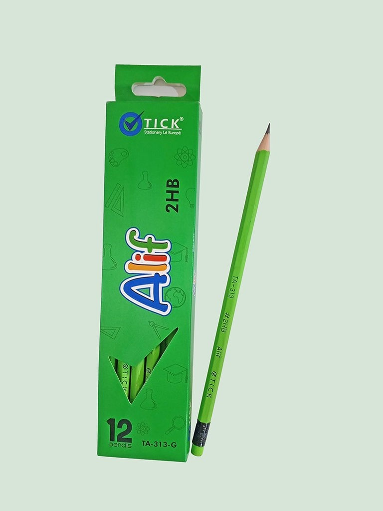 Tick ALIF Green Hexagonal Eraser tip Pencil 12 PCS Pack