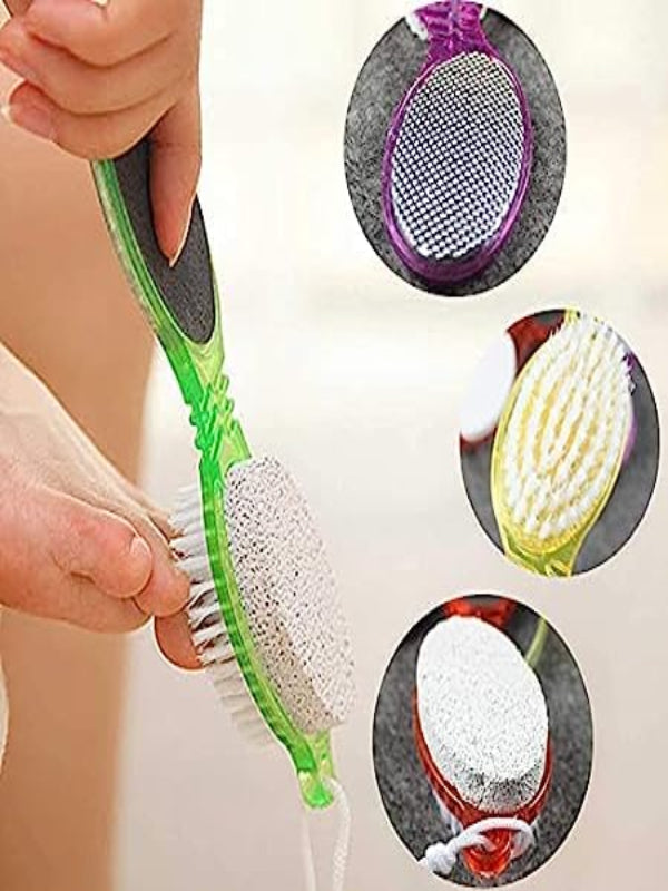 4 in 1 Pedicure Pumice Stone for Feet, Foot Hand Toe Nail Cleaning Brush, Metal File , Manicure Pedicure Multicolor
