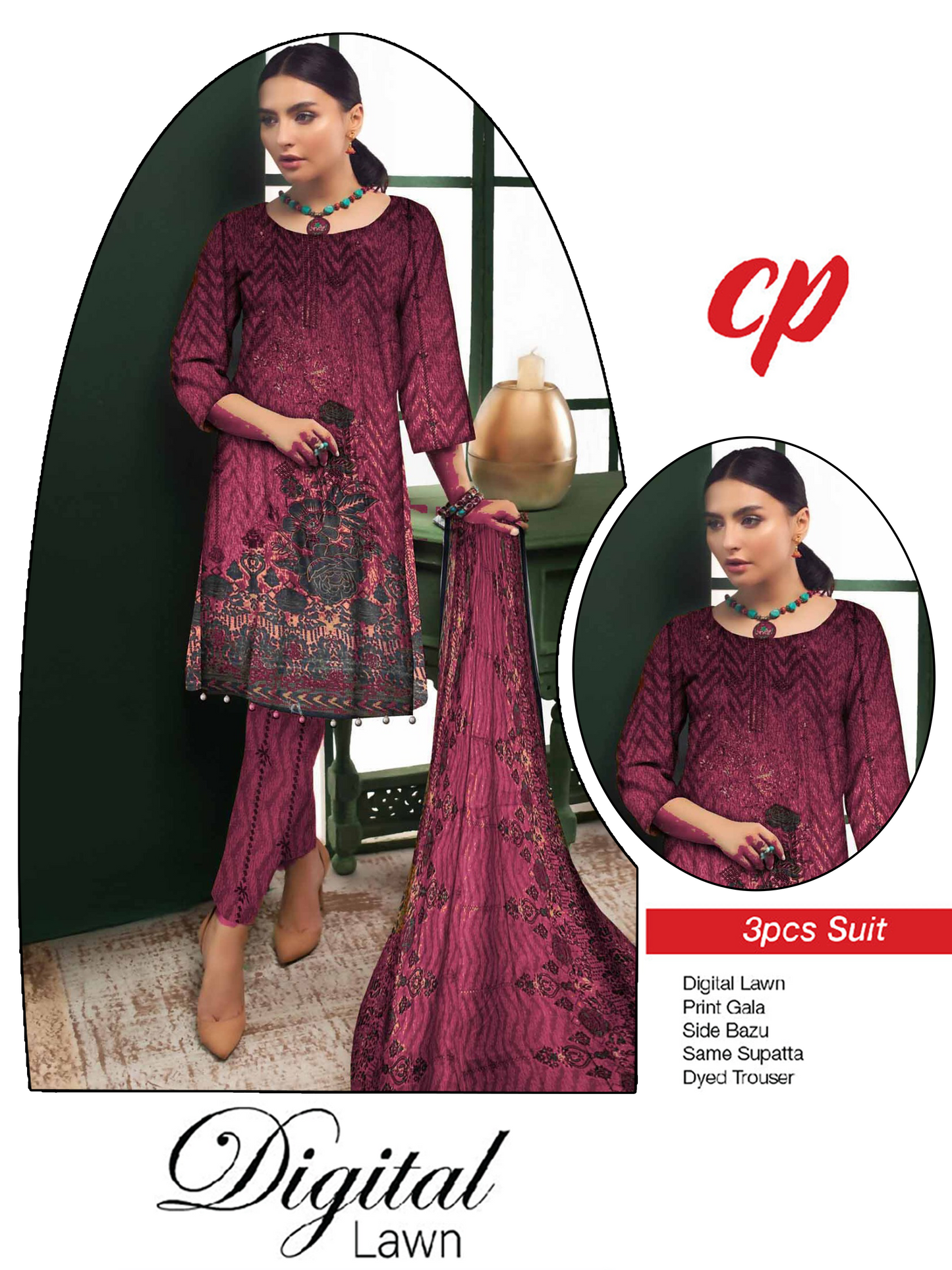 3Pcs Unstitched Digital Lawn Suit For Women WU120