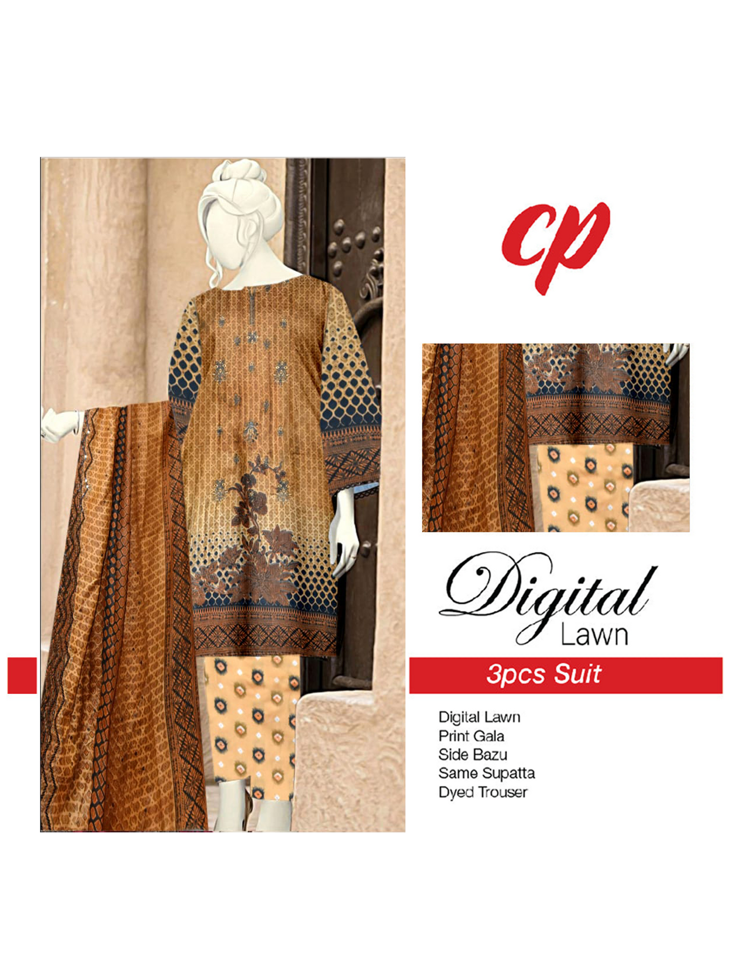 3Pcs Unstitched Digital Lawn Suit For Women WU130