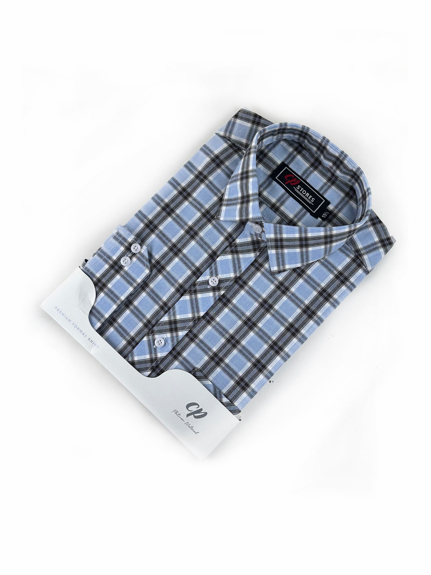 Sky Blue Checks Formal Dress Shirt For Men MFS271